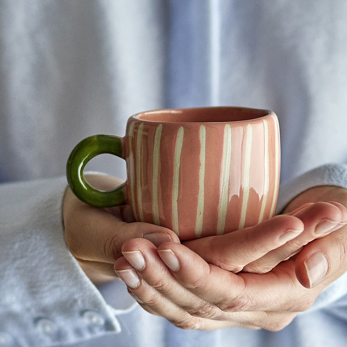 Nini Striped Stoneware Cup 100ml - Pink