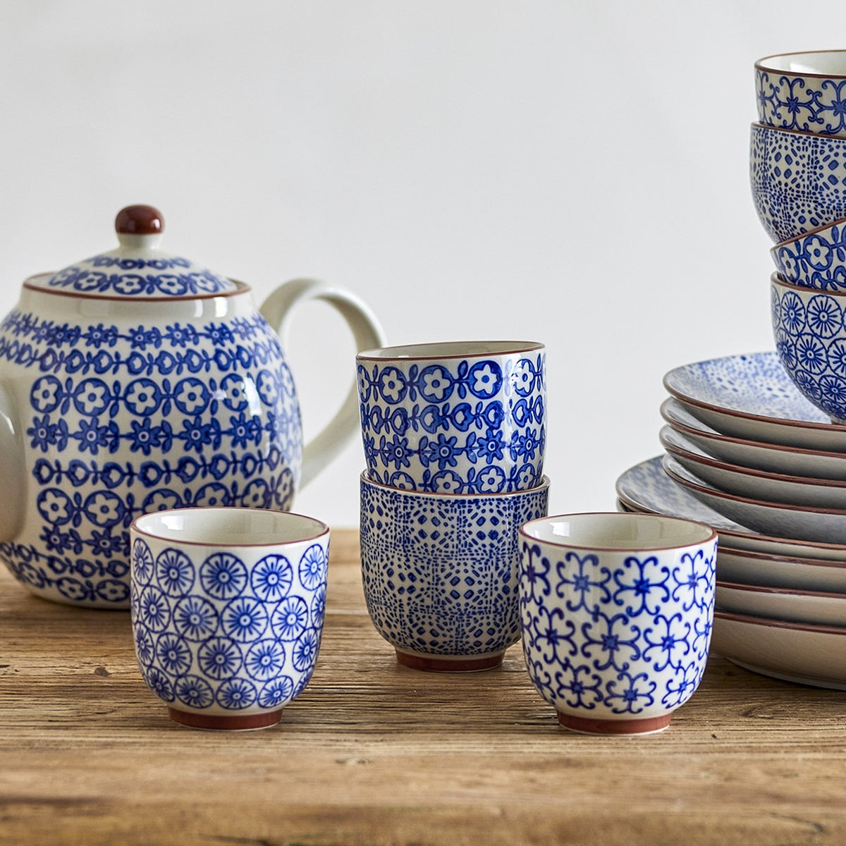 Karine Floral Stoneware Cups 150ml Set of 4 - Blue