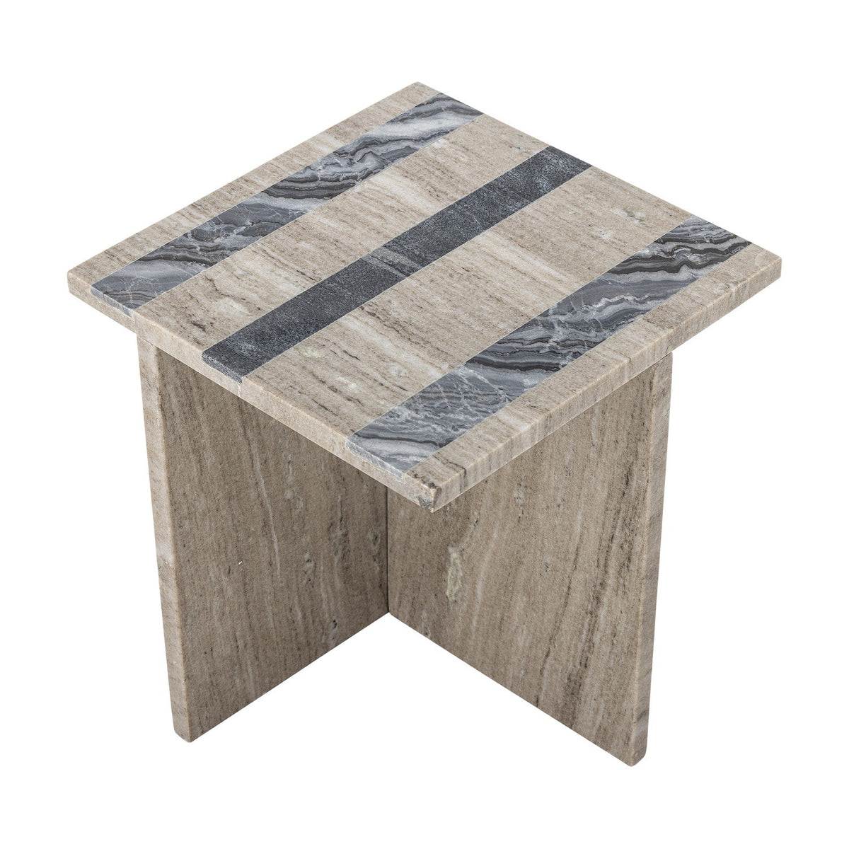 Clea Striped Marble Side Table - Beige