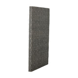 Rivalta Pin Board in black, shown at an angle with a woven diamond-patterned surface and solid 4cm-deep MDF edge, against a plain white background.