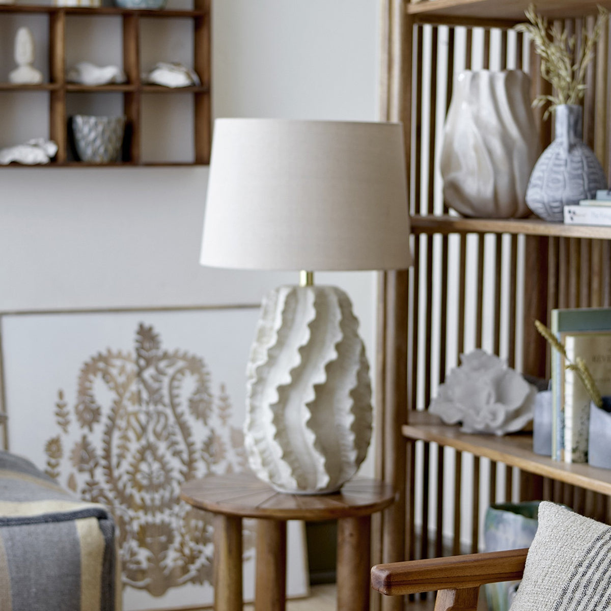 Natika Stoneware Table Lamp with Linen Shade - Beige