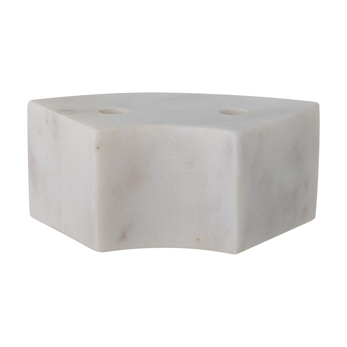 Florida Marble Candle Holder in white, a low curved block with two candle holes on top, shown on a plain white background.