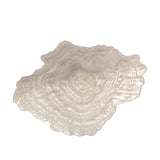 Aiku Shell Glass Bowl 38x29cm in pearl, a wide shallow dish with rippled rim and ridged, shell-like texture, shown on a plain white background.