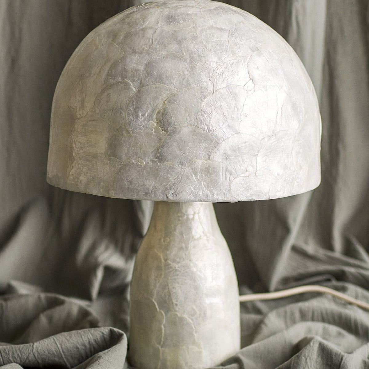 Adria Mother of Pearl Table Lamp with Bamboo Shade - Pearl