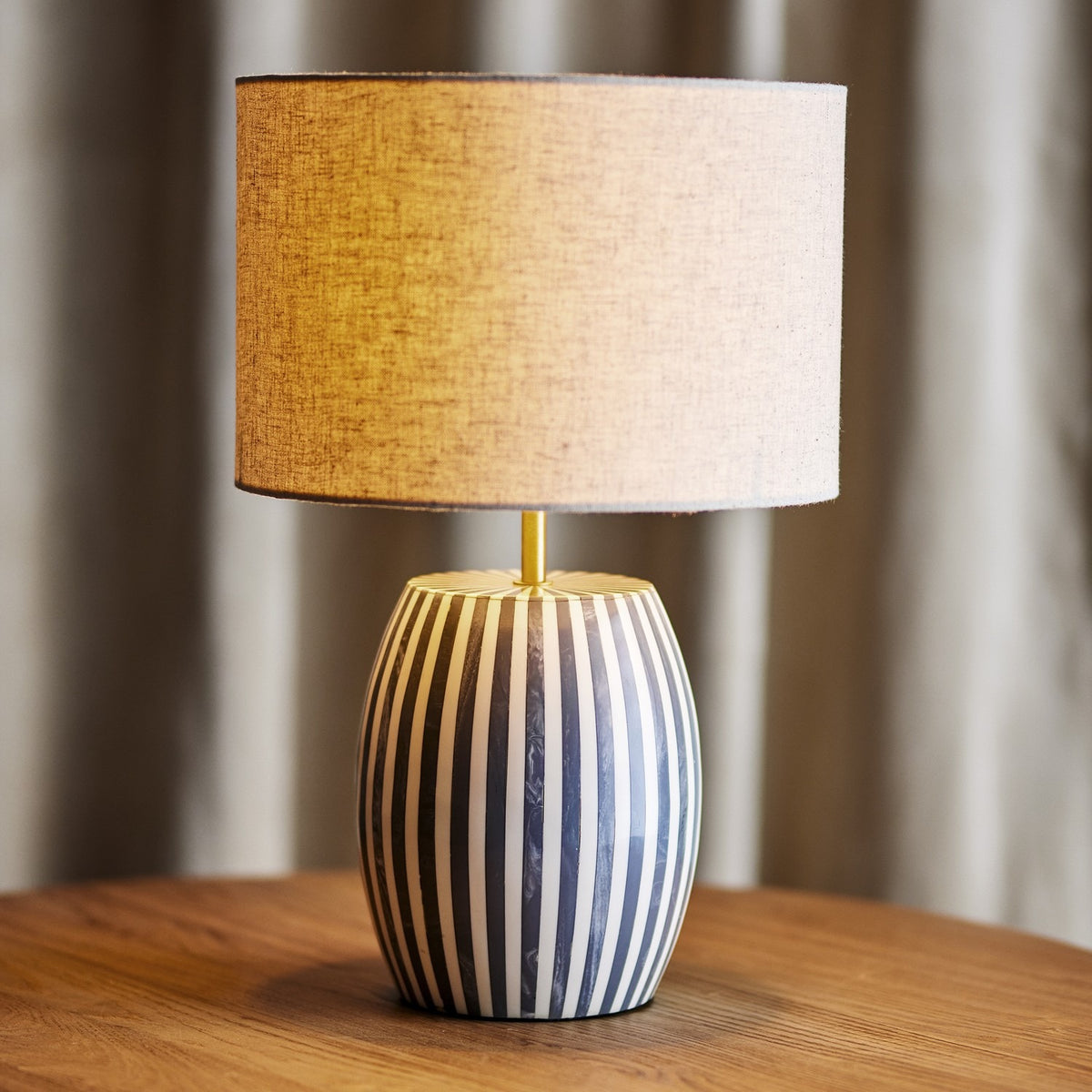 Tali Striped Iron Table Lamp with Linen Shade - Multi