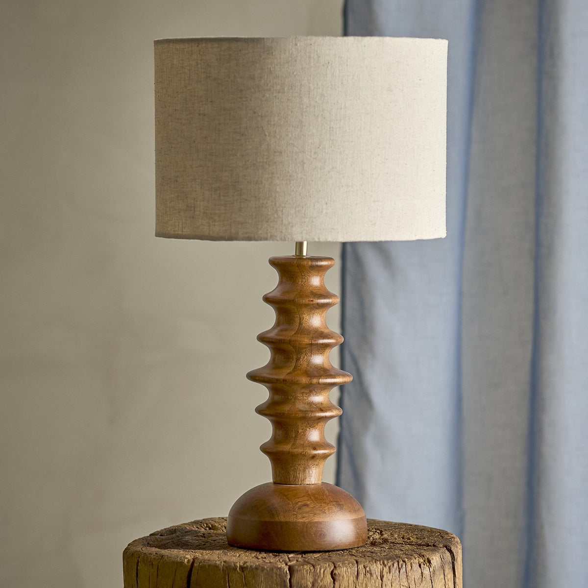 Elinora Wooden Table Lamp with Linen Shade - Brown
