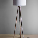 Etienne Wooden Floor Lamp with Linen Shade - Brown