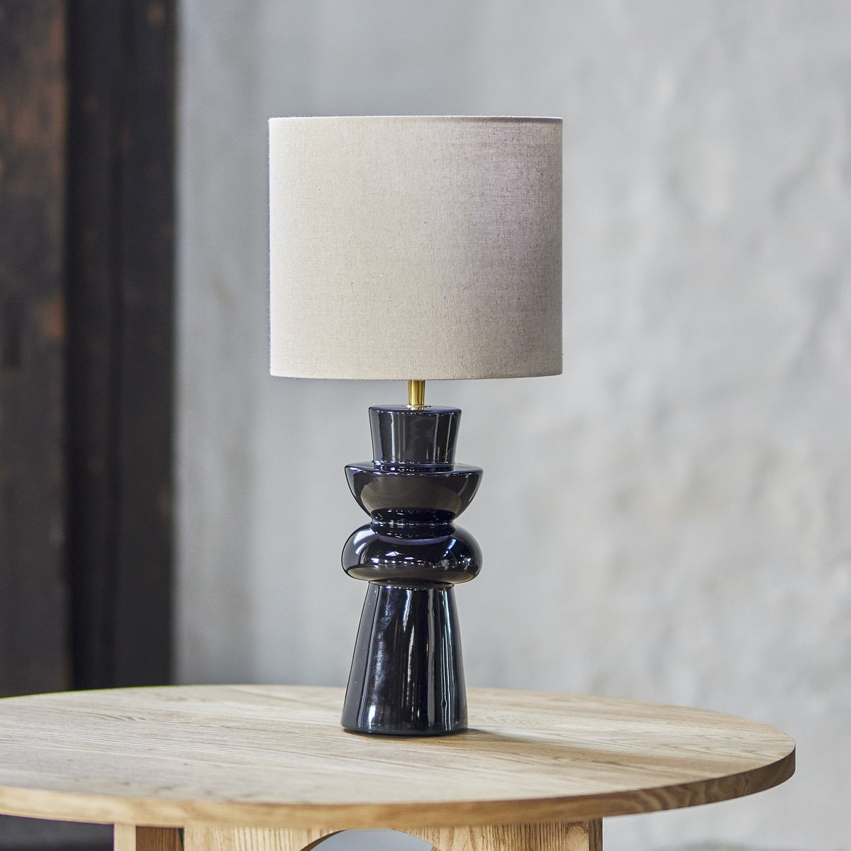 Lio Stoneware Table Lamp with Fabric Shade - Black