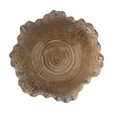 Nash Stoneware Bowl 24.5cm in brown, shown from above with a wavy, ruffled rim and glossy ceramic walls with concentric ring texture, on a plain white background.