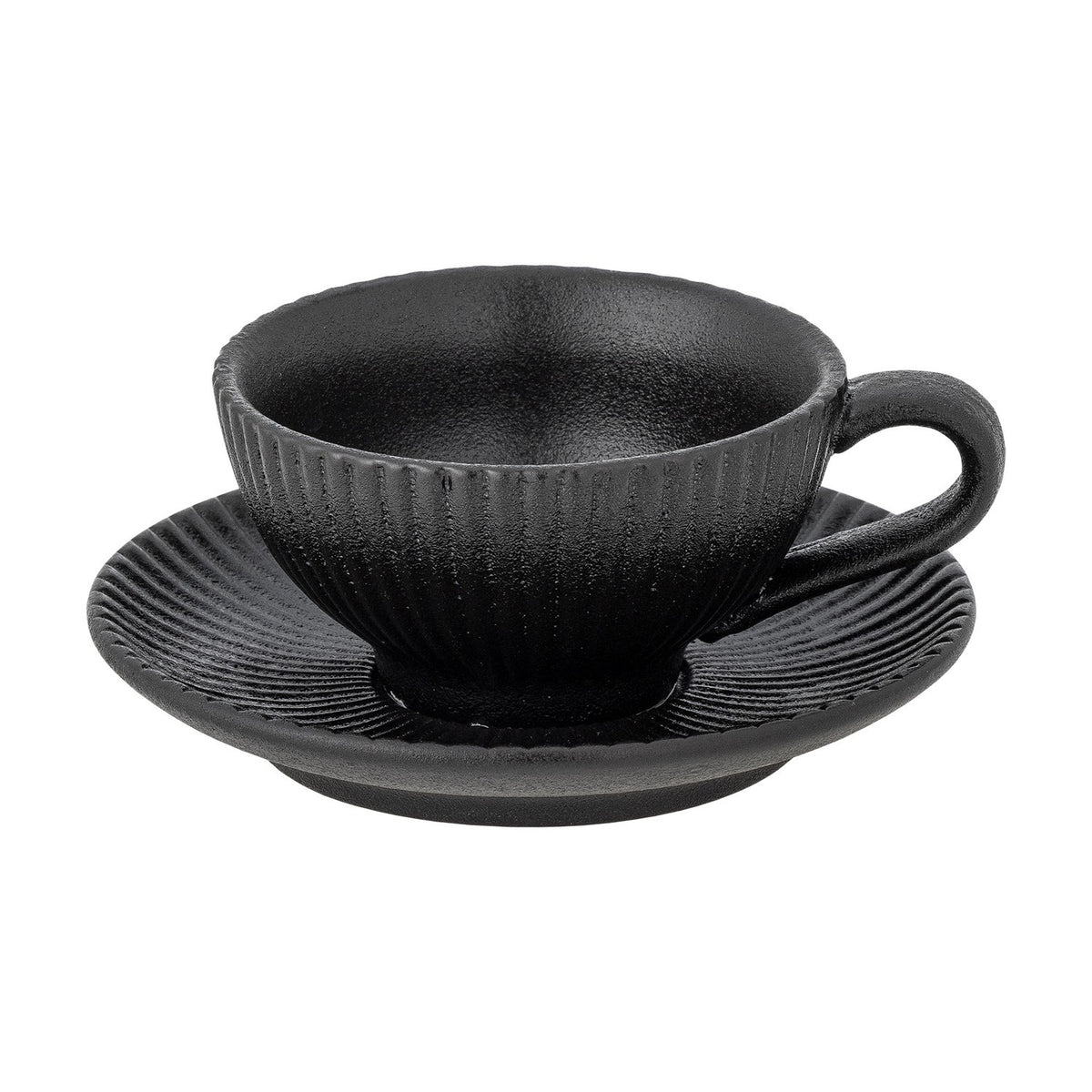 Neri Ribbed Stoneware Cup & Saucer 200ml - Black