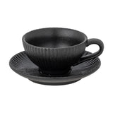 Neri Ribbed Stoneware Cup & Saucer 200ml - Black