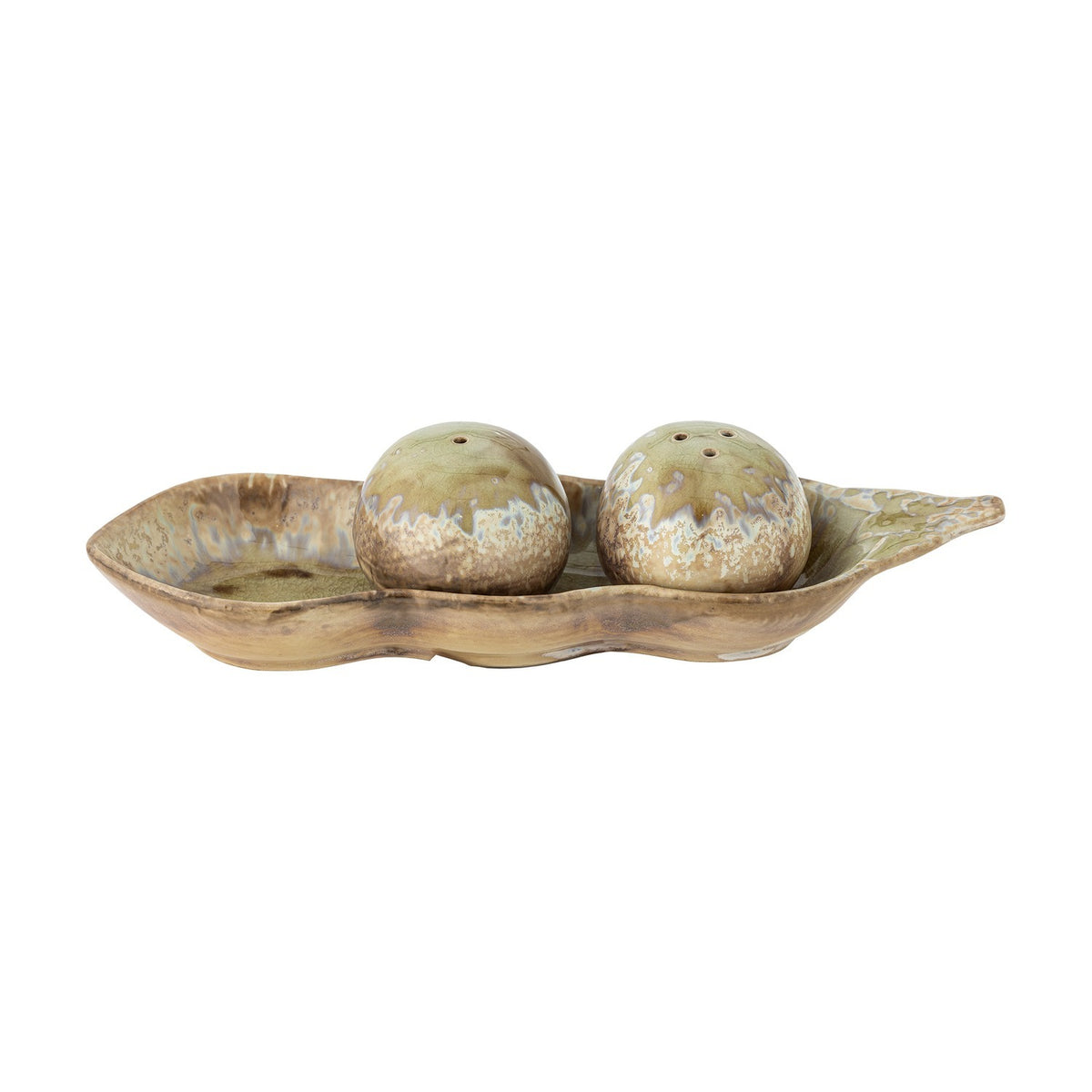 Kayo Pea Pod Stoneware Salt & Pepper Shakers Set of 3 - Green