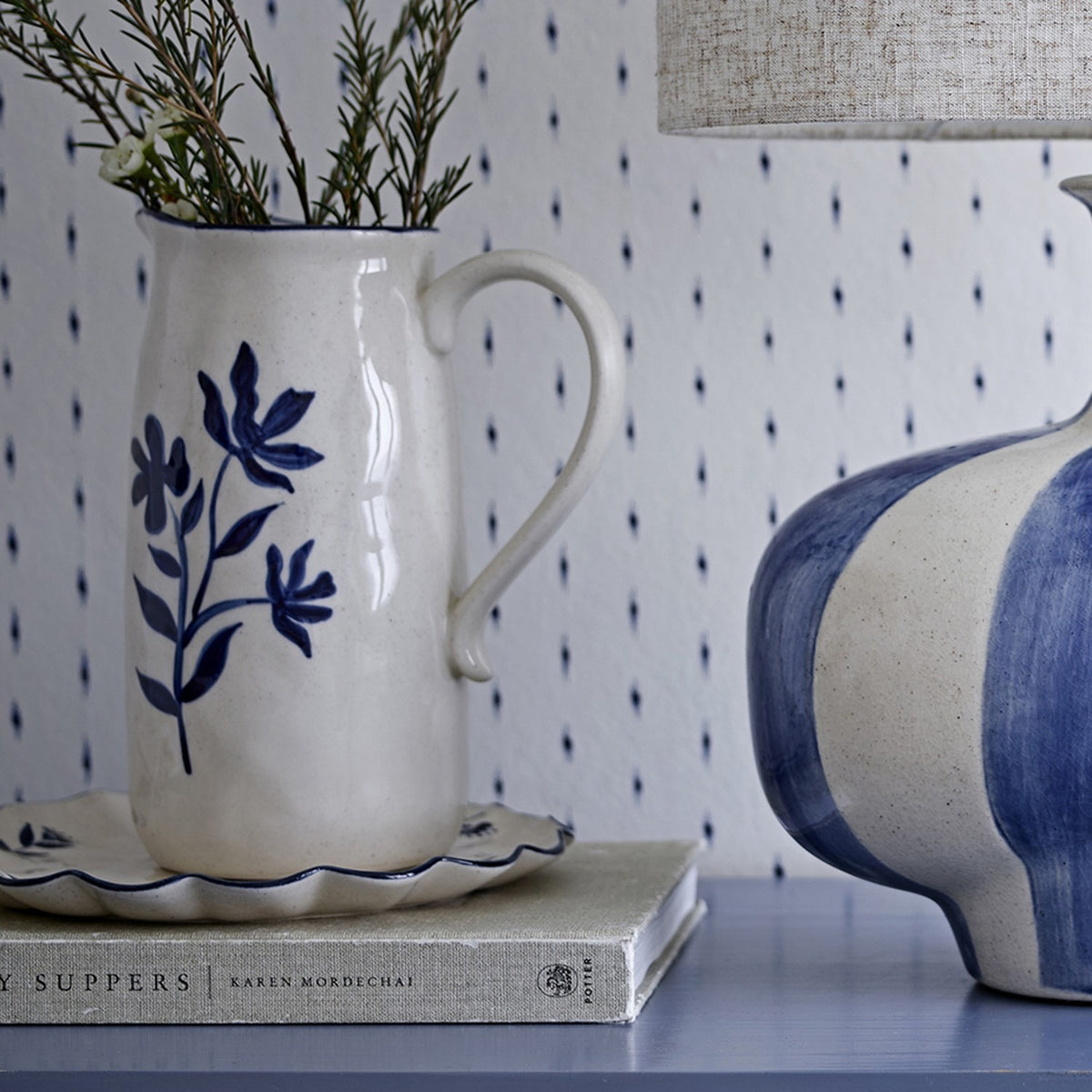 Eimy Floral Stoneware Jug - Cream