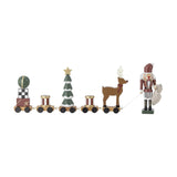 Vadim Christmas Decoration train on wheeled wagons with a bauble, presents, striped drums, a snow-tipped tree, reindeer, and nutcracker figure, in multicoloured MDF.