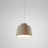Soft S/30 Bell Outdoor Pendant Light in Olive Grey, a bell-shaped aluminium shade with raised diamond texture and white diffuser base, hung on a long cable against a plain light background.