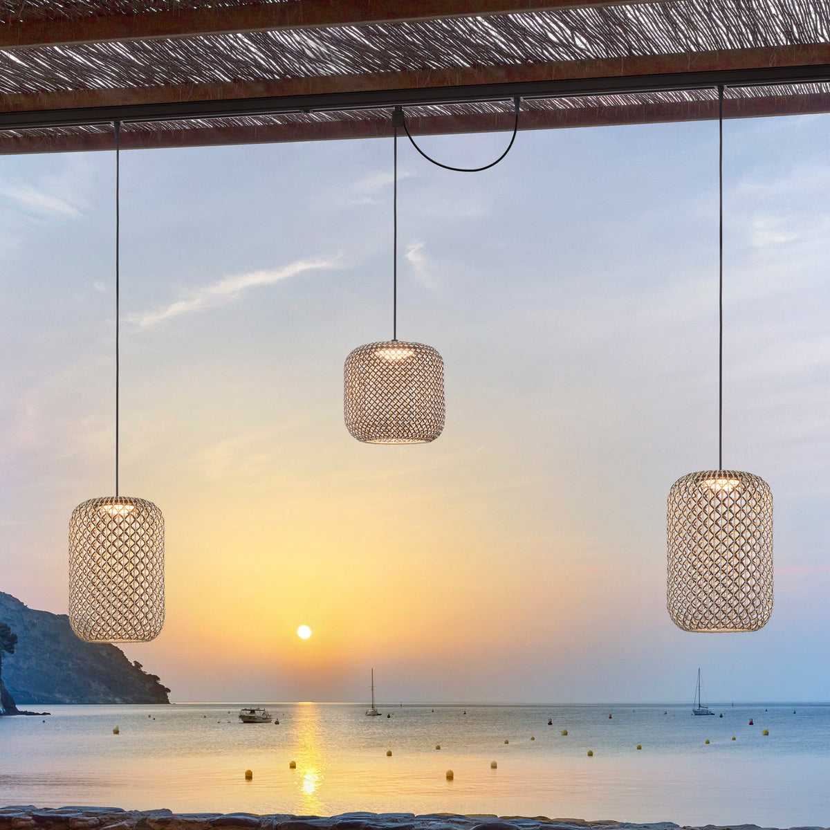 Nans S/21 Outrack Woven LED Outdoor Track Pendant Light - Beige