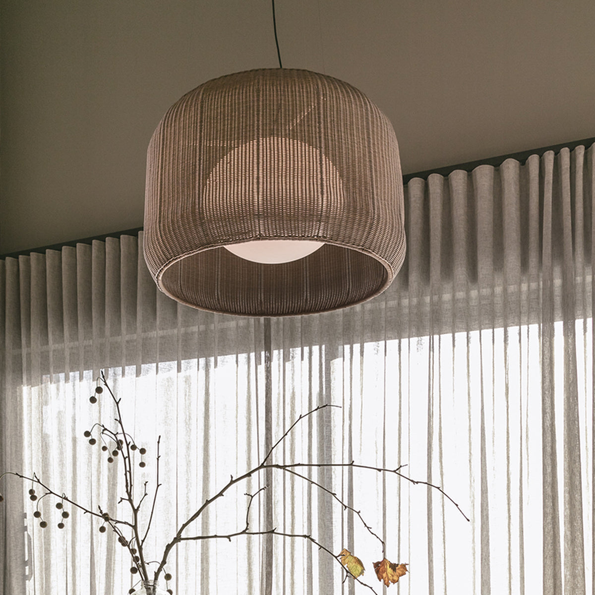 Fora 90 Drum LED Outdoor Pendant Light - Light Beige