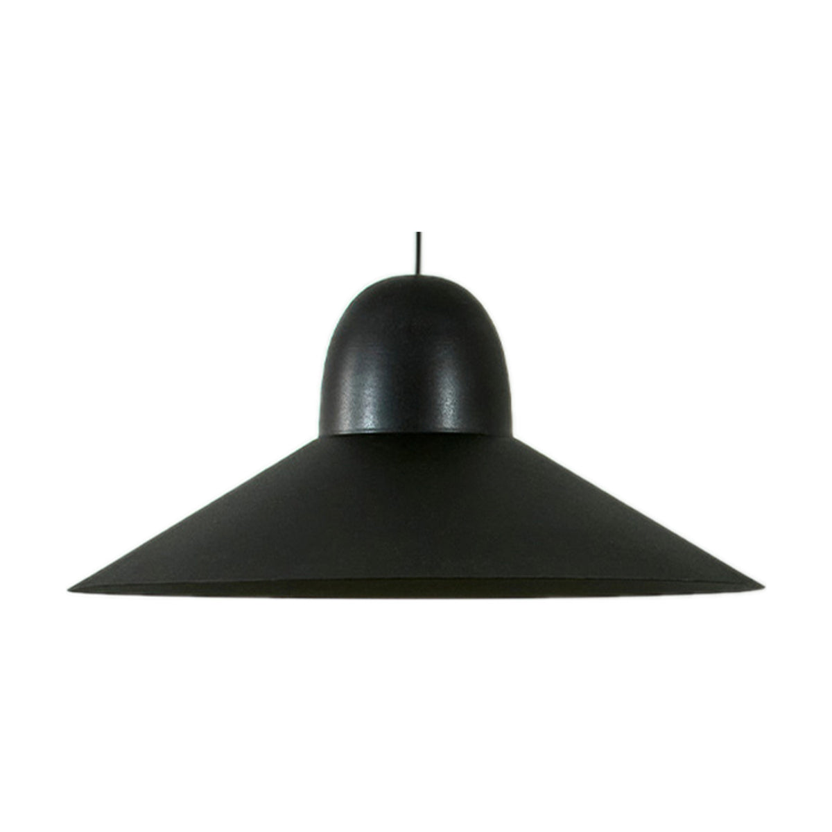 Speers SR L pendant light in matte black, featuring a rounded dome top flaring into a wide, shallow cone shade, shown on a plain white background.