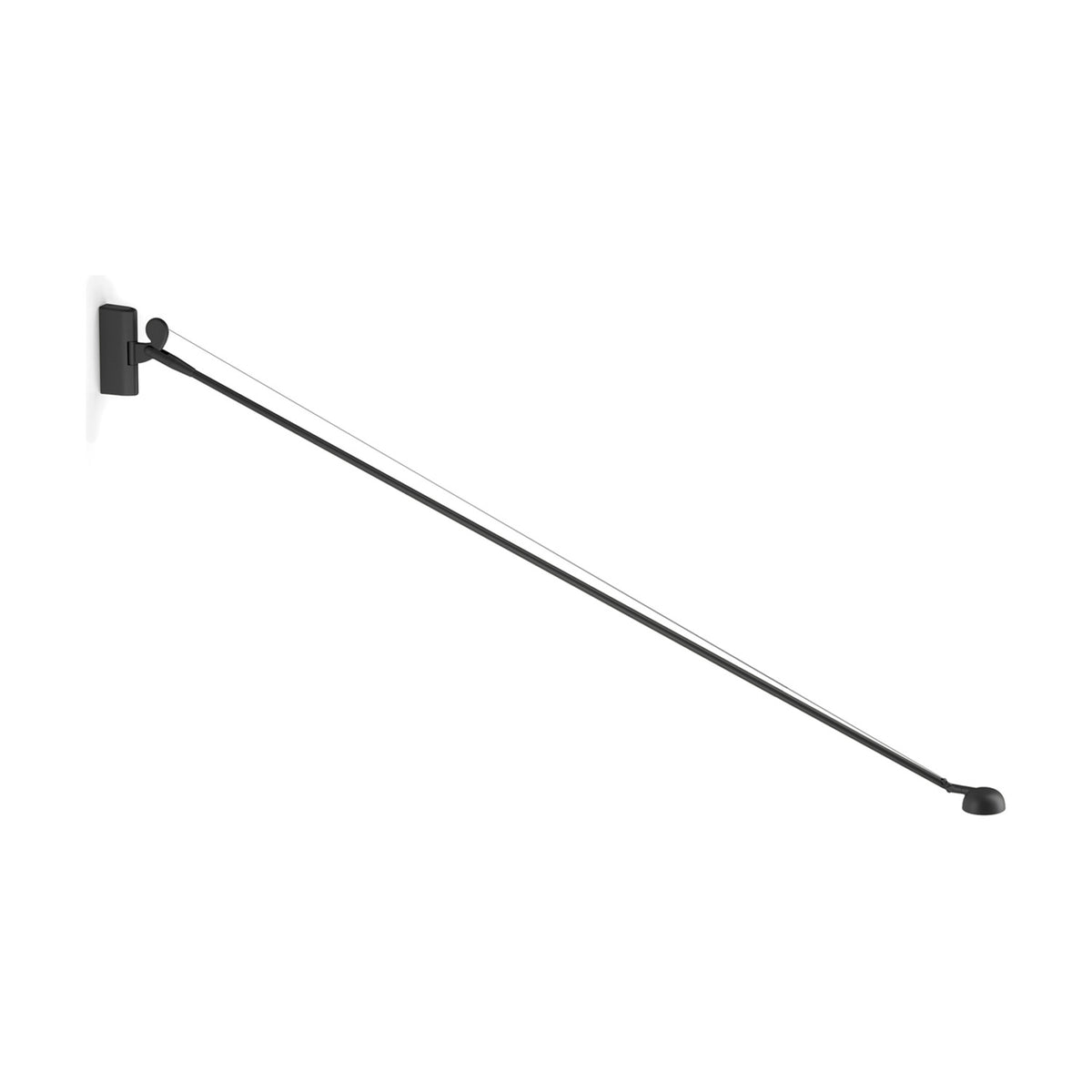 Opuntia 180 Aluminium LED Wall Light in matt black, with a rectangular wall bracket, slim tension-wire supported arm, and small dome head, shown on a plain white background.