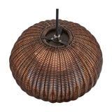 Garota S/01 globe outdoor pendant light with a rounded woven brown shade, open-weave texture, and black cable on a plain white background.