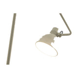 Close-up of the Blux F50 Aluminium Dome Floor Lamp in beige, showing the jointed arm, angled dome shade and stem against a plain white background.