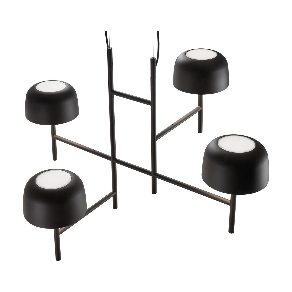Bol S/4L 4 Light LED Pendant Light with a ladder-style black frame and four dome-shaped shades on angled stems, shown on a plain white background.