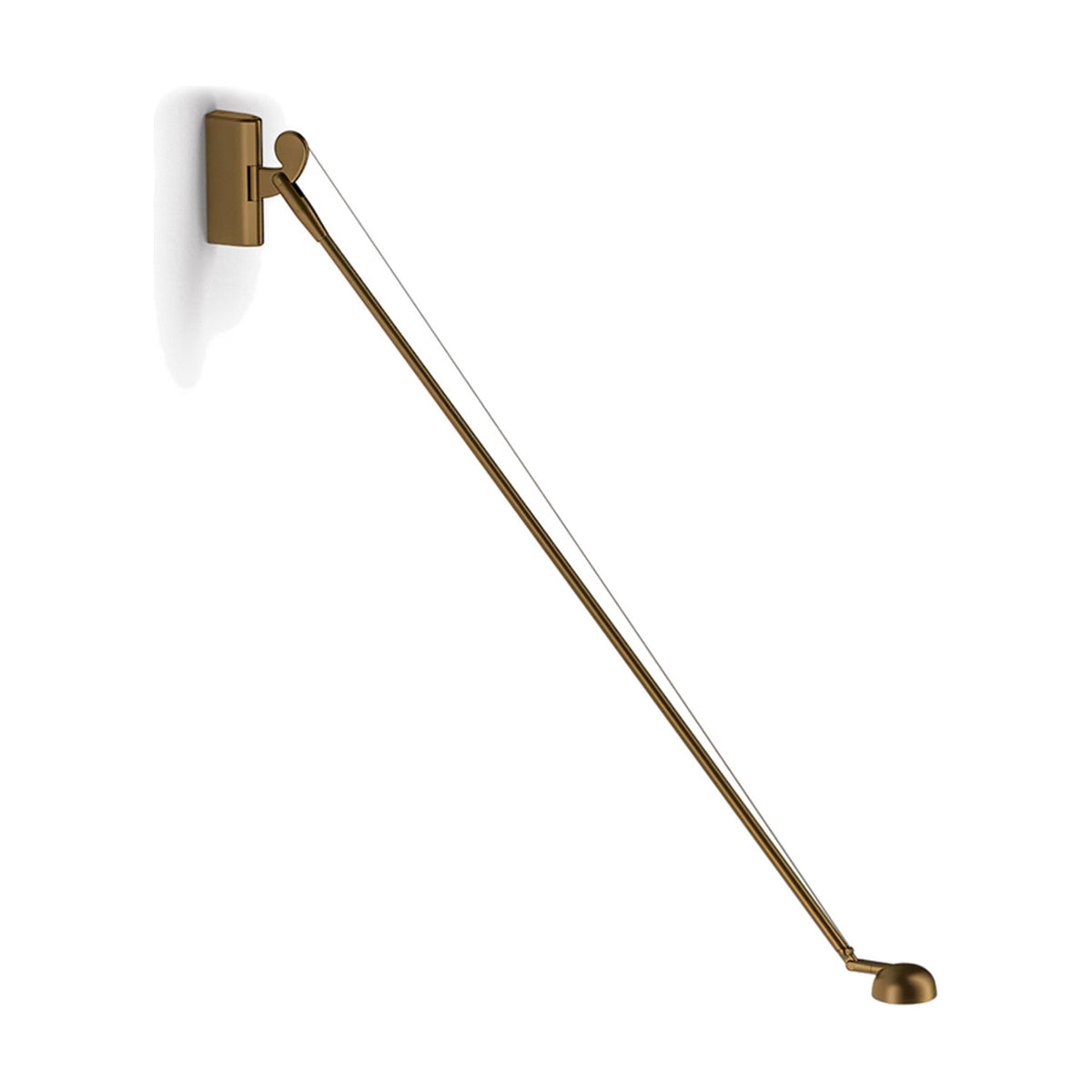 Opuntia 130 Aluminium LED Wall Light in bronze, with a slim long-reach arm, tension wire support, and small dome head, shown against a plain white background.