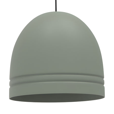 Ronda Dome Pendant Light in IP44 green aluminium, a smooth domed shade with grooved bands near the rim, hung on a black textile cable against a plain white background.
