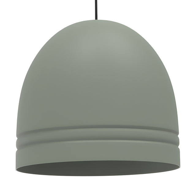 Ronda Dome Pendant Light in IP44 green aluminium, a smooth domed shade with grooved bands near the rim, hung on a black textile cable against a plain white background.