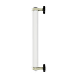 Roseline LED Ribbed Glass Linear Wall Light in Black & Beige, a long fluted clear glass cylinder held by beige straps on round black end bases, shown on a plain white background.