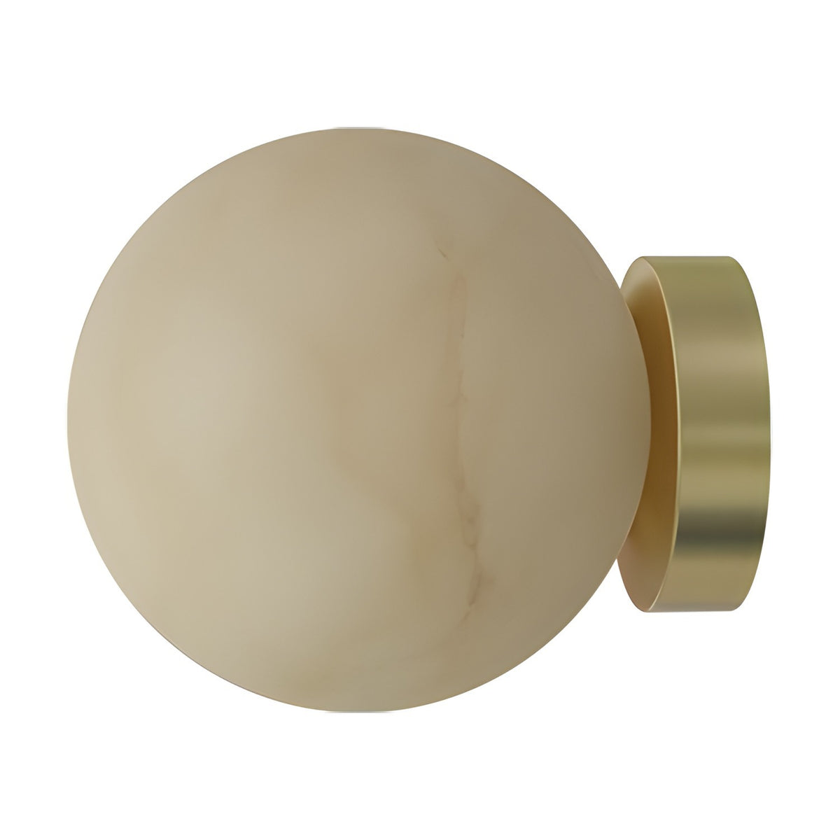 Royal Alabaster Globe Wall Light with creamy veined alabaster sphere on a round matt polished brass wall base, shown on a plain white background.