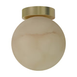 Royal Alabaster Globe Flush Ceiling Light with a round alabaster sphere in soft cream tones beneath a matt polished brass base, shown on a plain white background.