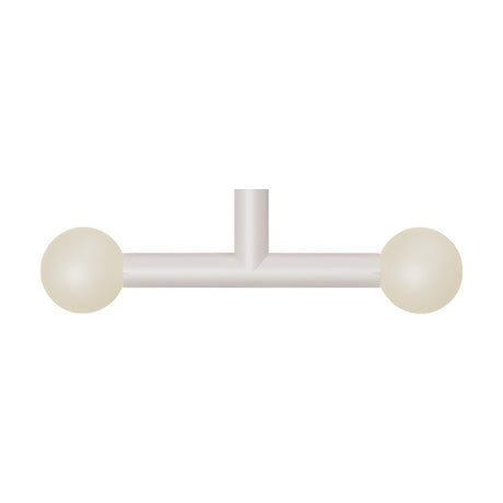 Rigoberta Trio Opal Glass Globe Pendant Light in matt white, T-shaped iron frame with a central stem and horizontal bar holding two opal glass globes, shown on a plain white background.