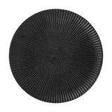 Neri Stoneware Plate in black, a round ceramic side plate with fine ridges radiating from centre to rim, shown on a plain white background.