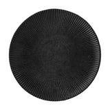 Neri Stoneware Side Plate in black, round ceramic design with fine ribbed texture radiating from a smooth centre to the rim, shown on a white background.