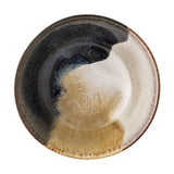 Jules Stoneware Bowl 13cm in Multi, round ceramic bowl with glossy reactive glaze blending black, cream, and tan tones, shown against a plain white background.