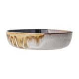 Jules Crackle Stoneware Bowl 25cm in Multi, a wide shallow serving bowl with a reactive crackle glaze in brown, cream and black tones, shown on a plain white background.
