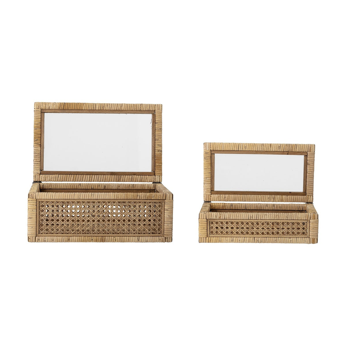 Lally Rattan Storage Boxes with Lids Set of 2 - Beige