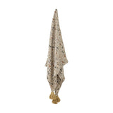 Filipa Floral Cotton Throw in multicoloured fern and floral print, shown hanging with corner tassels against a plain white background.