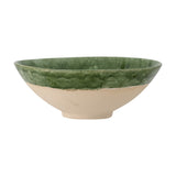 Moez Stoneware Bowl 30cm in Green, a wide ceramic bowl with a glossy green glazed rim over a natural speckled stoneware base, shown on a plain white background.