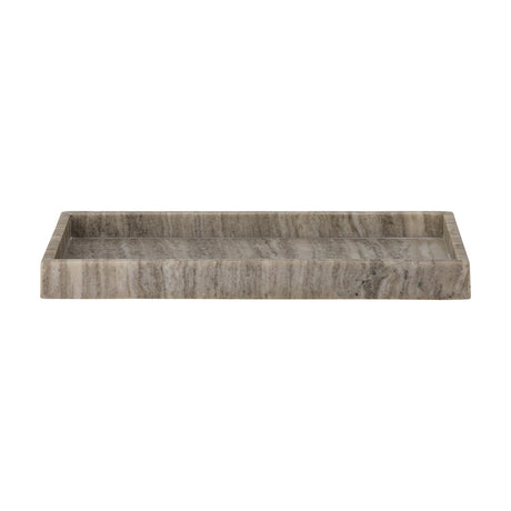 Majsa Marble Tray in brown, rectangular with a low raised rim and natural veining, shown against a plain white background.
