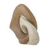 Esad Resin Ornament in Brown, a sculptural piece with two interlocking loops—a broad rounded brown loop and a smaller speckled cream loop—on a plain white background.