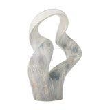 Rouyi Stoneware Ornament in grey, a twisting sculptural form with two curving arms meeting in a loop, glazed in marbled grey tones, shown on a plain white background.