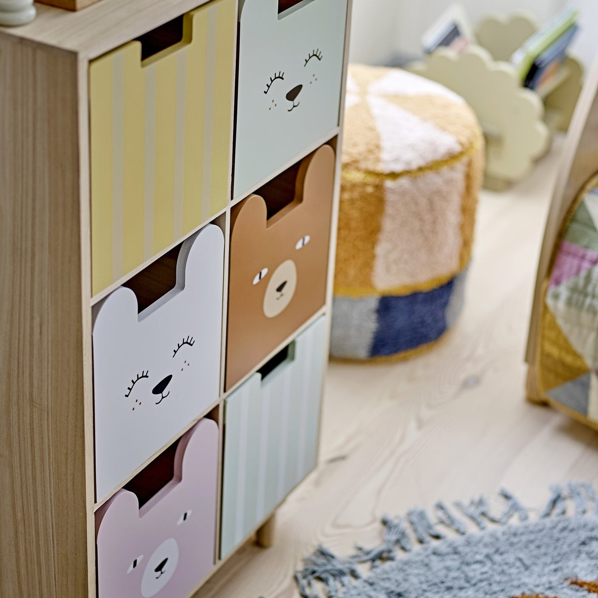 Calle Wooden Kids Bookcase with Reversible Drawers - Multi