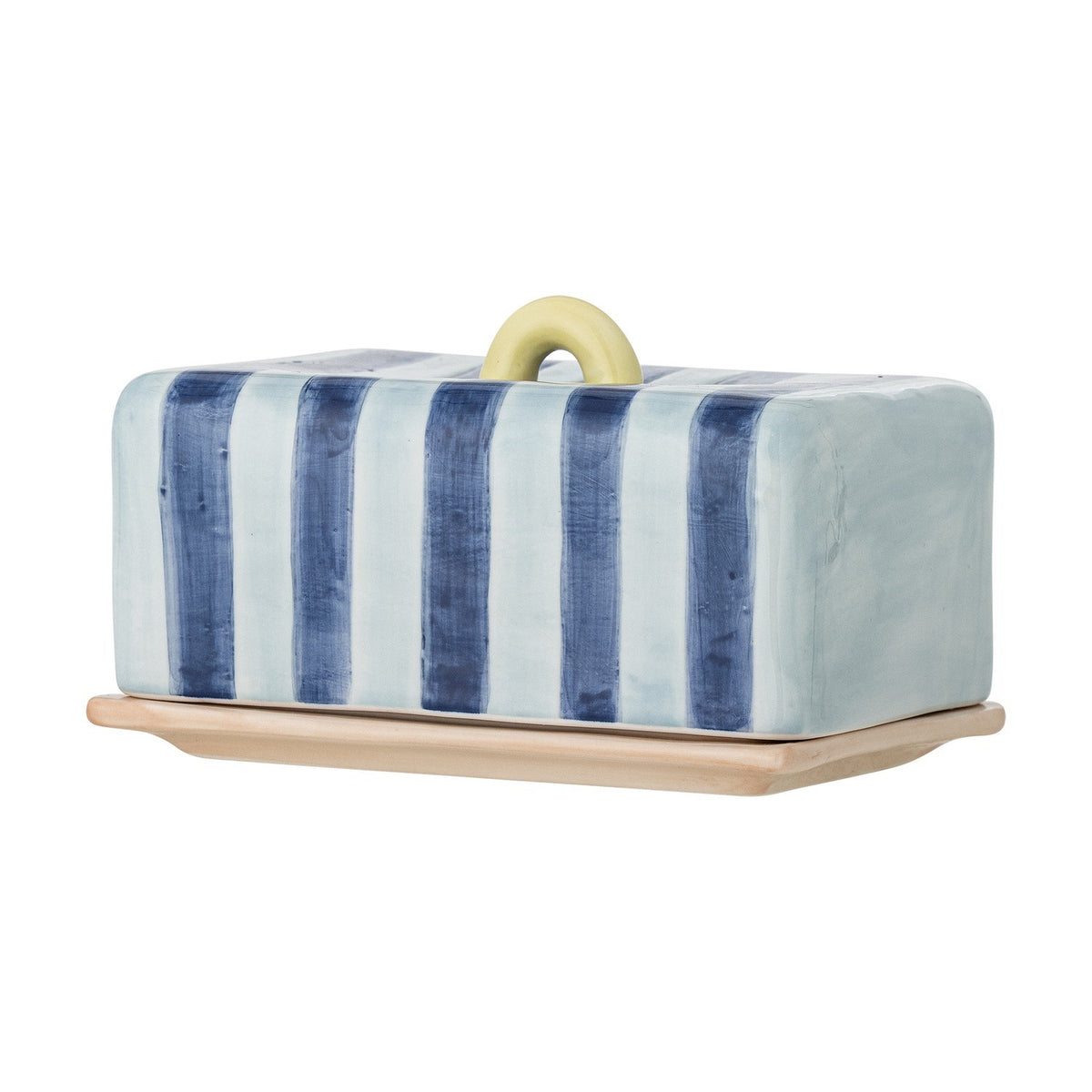 Phoenix Striped Stoneware Butter Dish - Blue