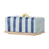 Phoenix Striped Stoneware Butter Dish - Blue