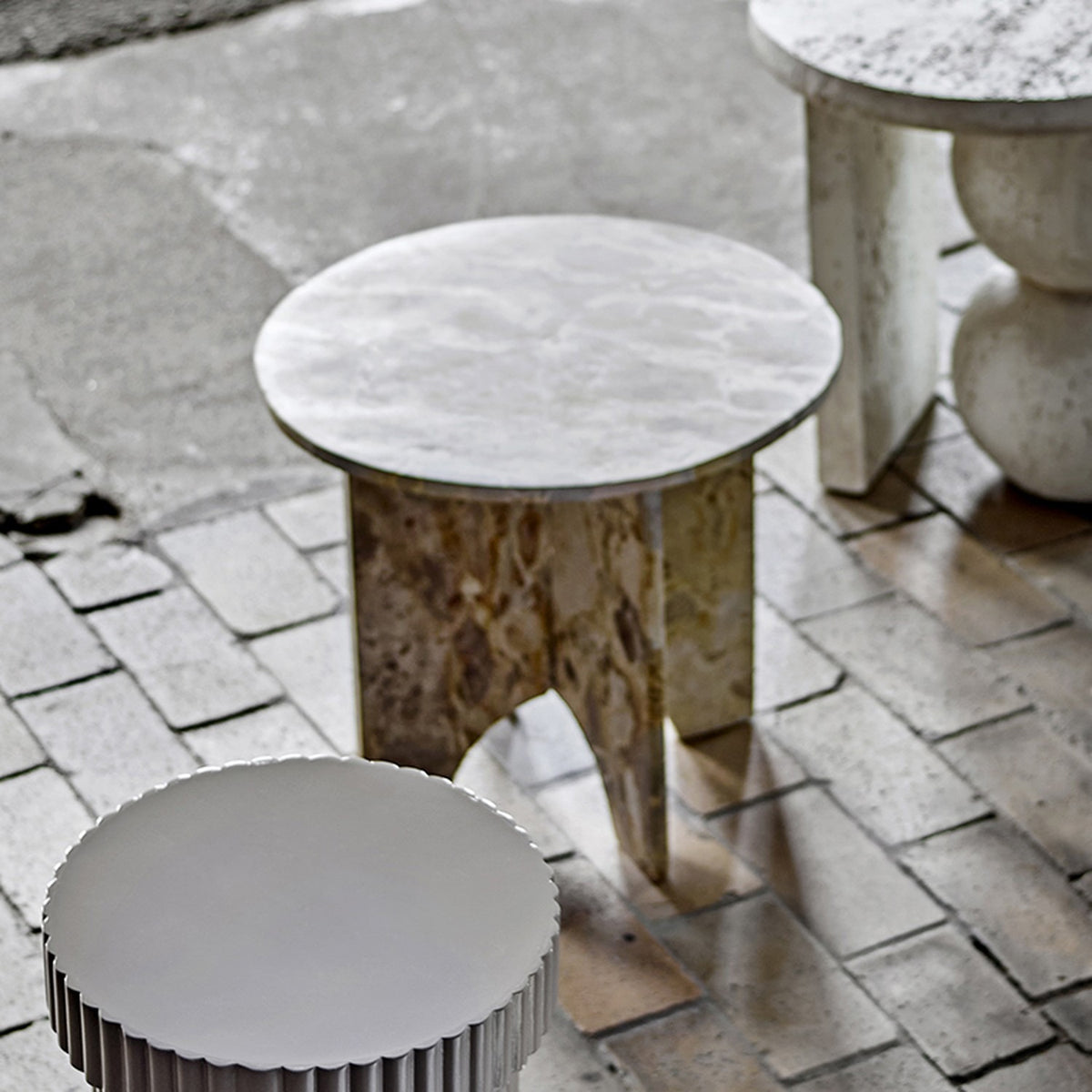 Jasmia Round Marble Side Table - Beige