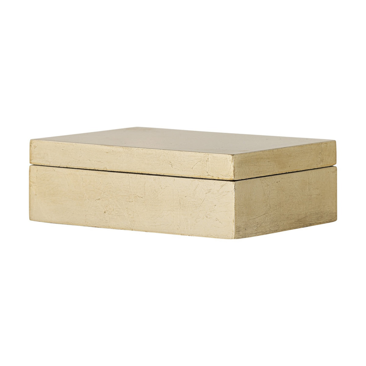 Nenon Storage Box with Lid in Gold, a low rectangular MDF box with textured high-gloss finish and separate lid, shown on a plain white background.