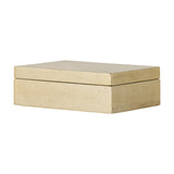 Nenon Storage Box with Lid in Gold, a low rectangular MDF box with textured high-gloss finish and separate lid, shown on a plain white background.