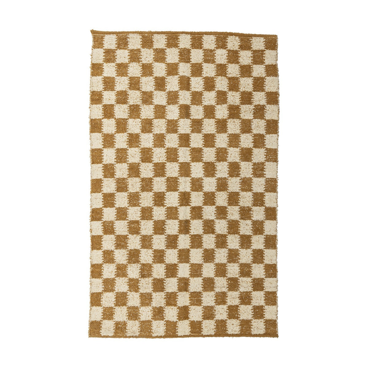 Chola Cotton Rug in brown, 200x140cm, woven checkerboard pattern of brown and cream squares with a nubbly textured finish, shown on a plain white background.